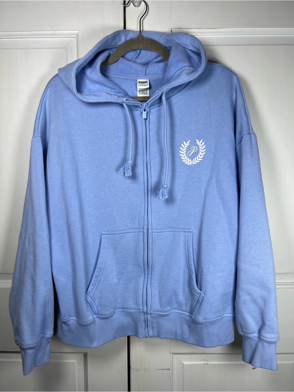 NWT PINK Victoria's Secret Ivy Fleece Full-Zip Hoodie Baby Blue Size Small